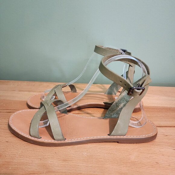 Madewell Boardwalk Ankle Wrap Strappy Sandals Sage Green Criss Cross Beachy 10 - Picture 4 of 11